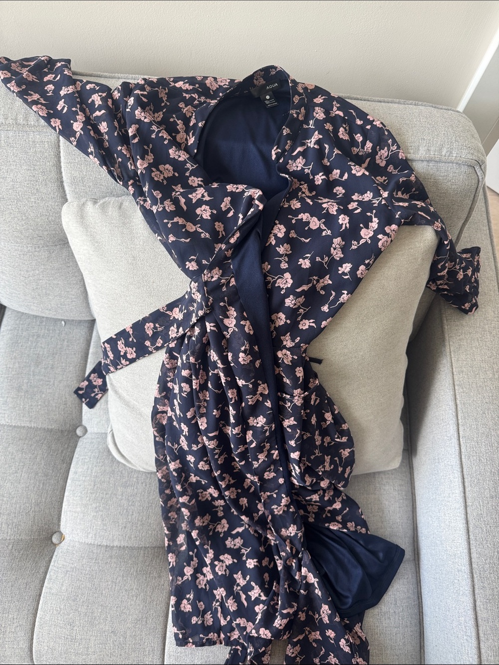 Aqua Navy Scarf with Pink Floral Print
